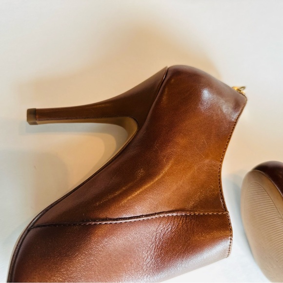 ALDO Booties Leather Warm Brown Gold Back Zip 4” Heel Like-New Sz 8.5 - Picture 6 of 8